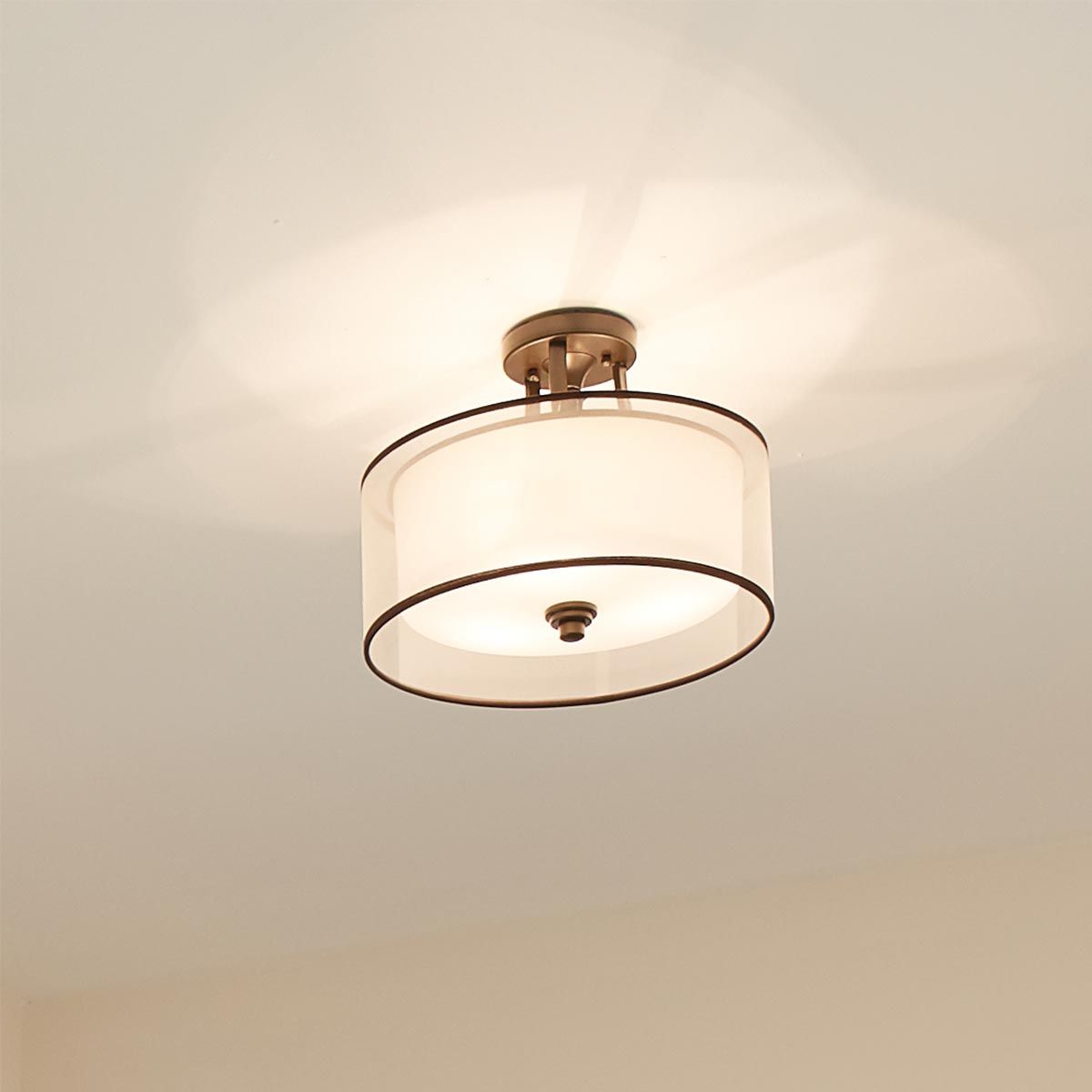 Lacey Mission Bronze Drum Shade Semi-Flush Ceiling Light