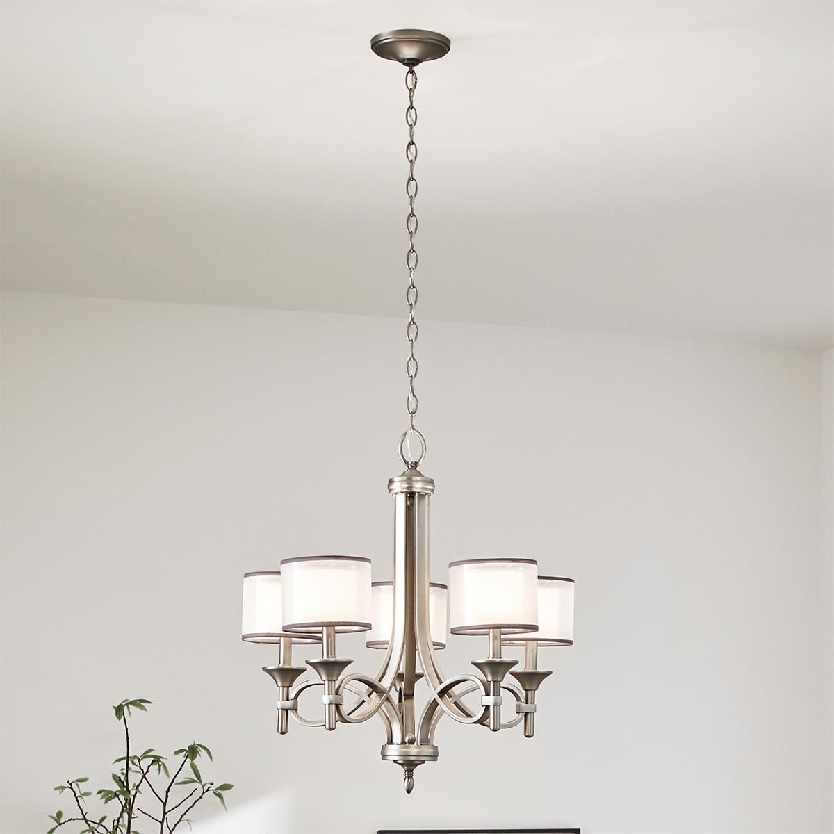 Lacey 5-Light Chandelier in Antique Pewter with Dual Organza Shades