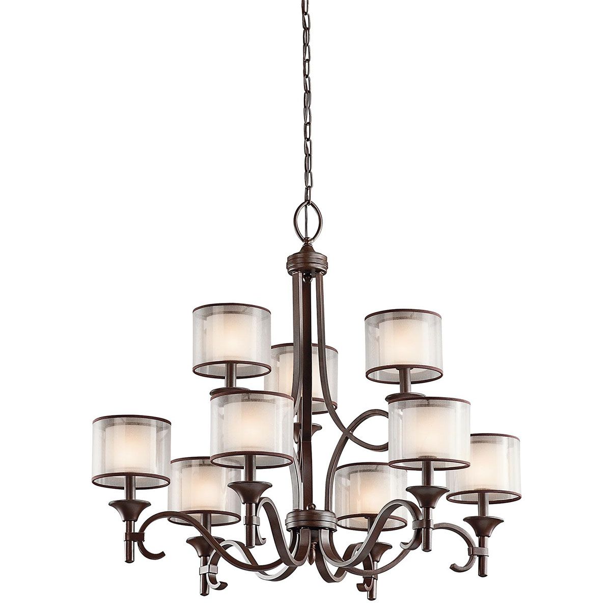 Elegant Lacey Bronze 9-Light Chandelier with Candle-Style Shades