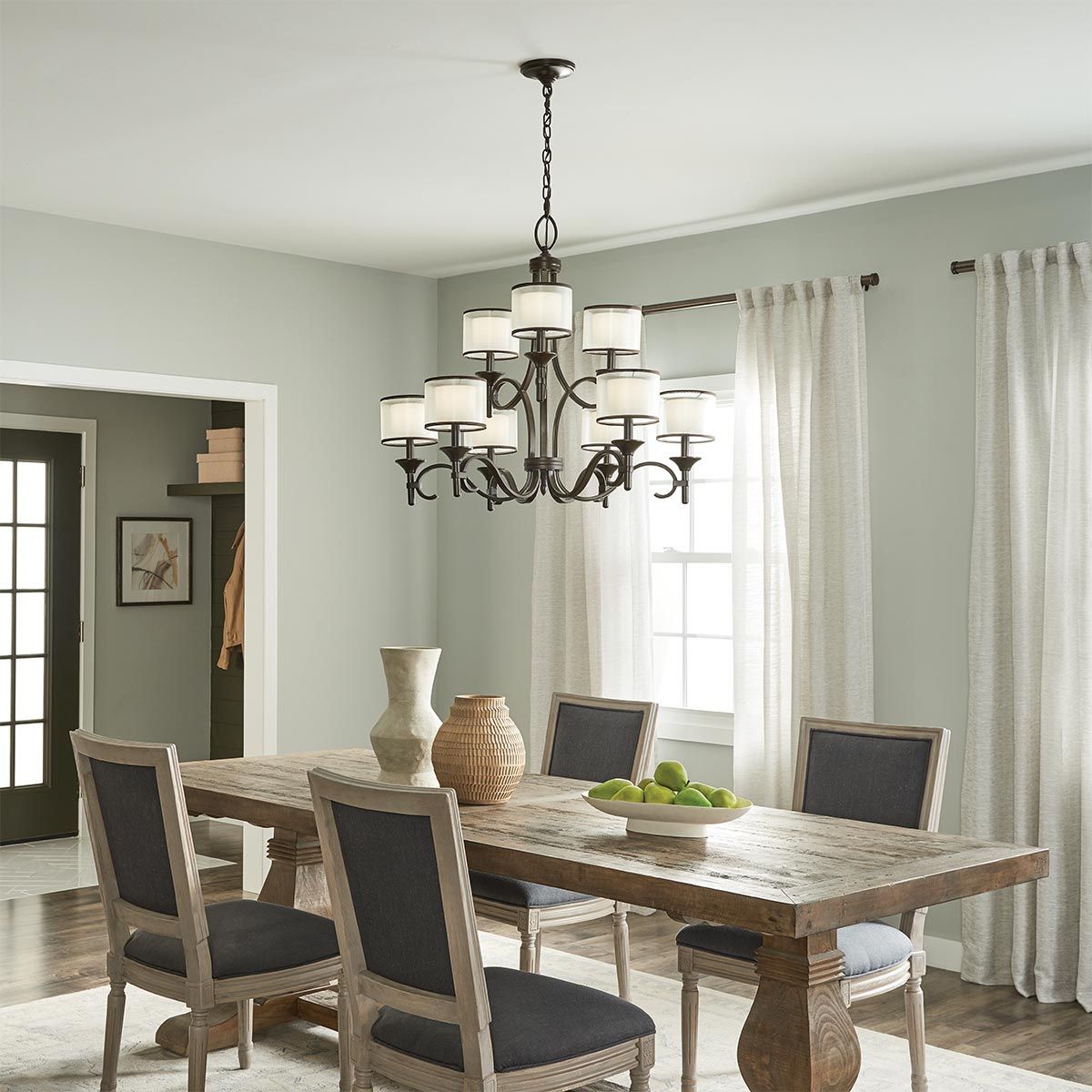 Elegant Lacey Bronze 9-Light Chandelier with Candle-Style Shades
