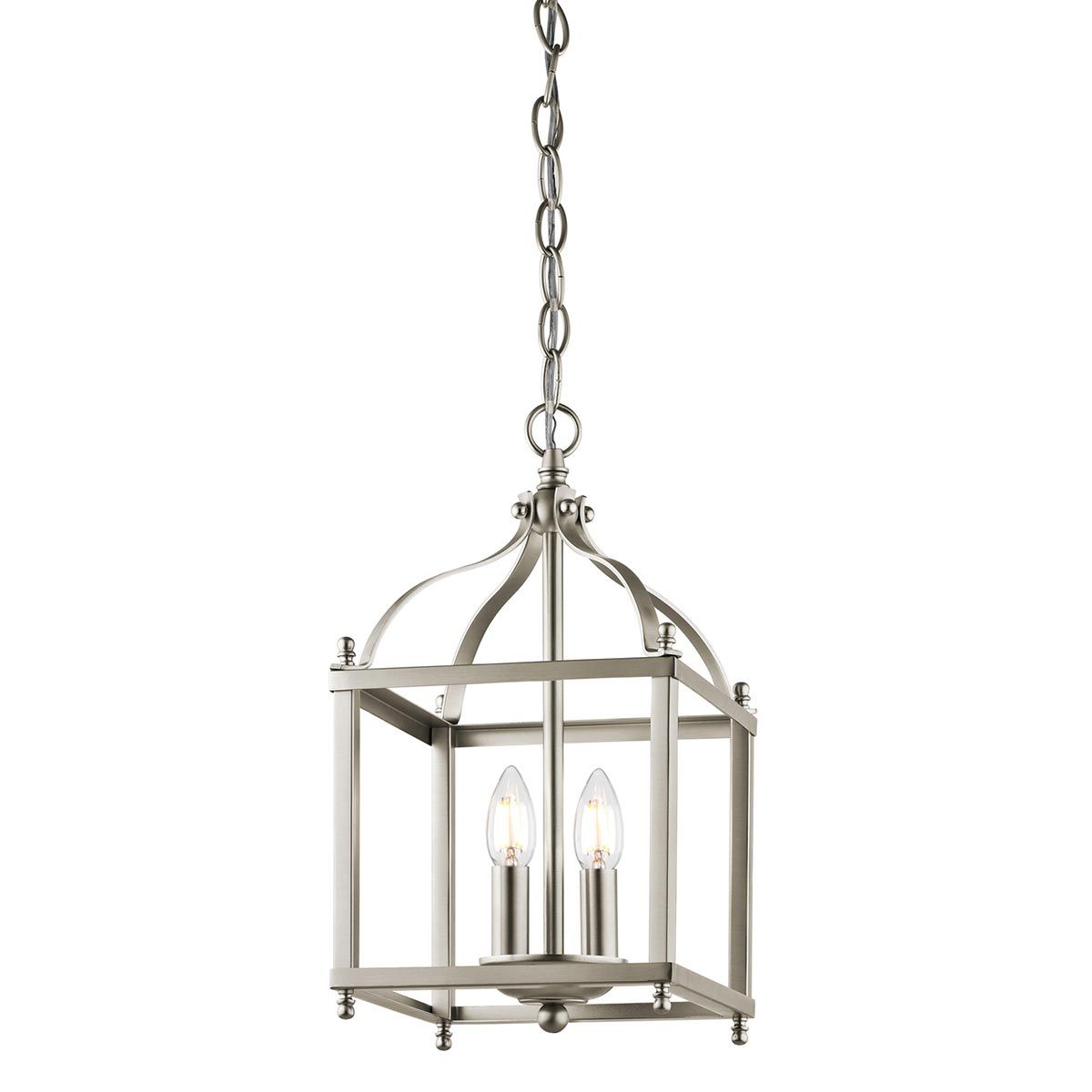 Vintage Victorian Larkin Dual-Bulb Brushed Nickel Pendant Chandelier