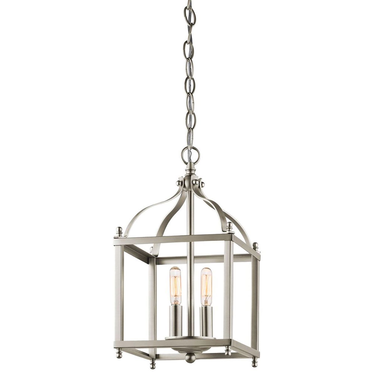 Vintage Victorian Larkin Dual-Bulb Brushed Nickel Pendant Chandelier