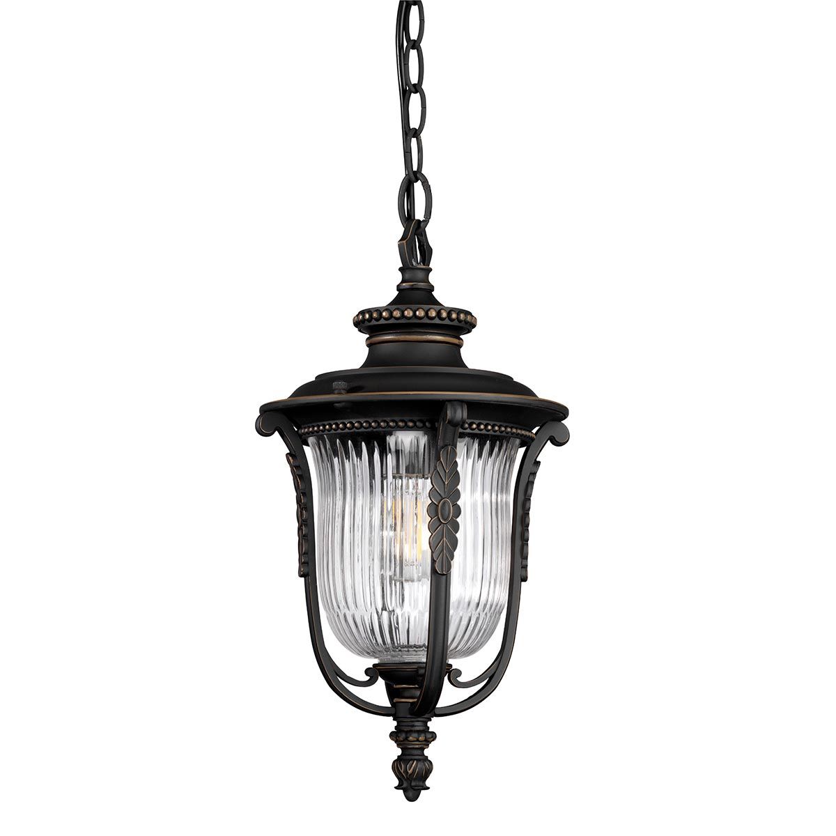 Luverne French Victorian Bronze Lantern with Ribbed Glass