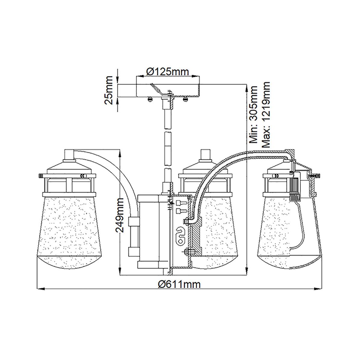 Lyndon Collection: Architectural Bronze 5-Light Outdoor Chandelier