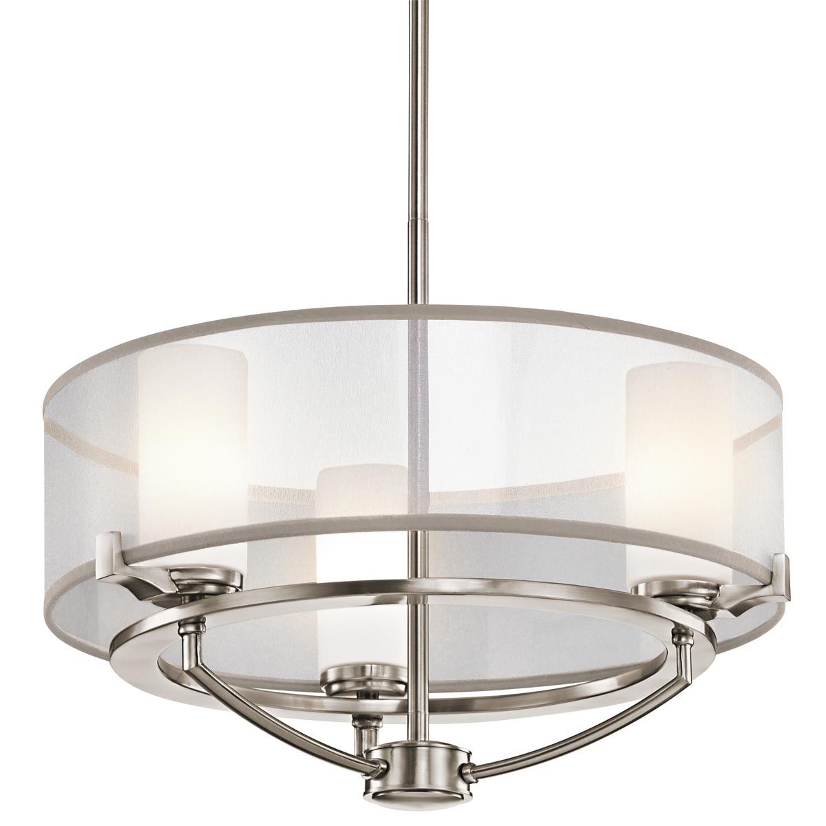 Saldana Pewter Triple Light Drum Pendant with Shimmering Organza Shade