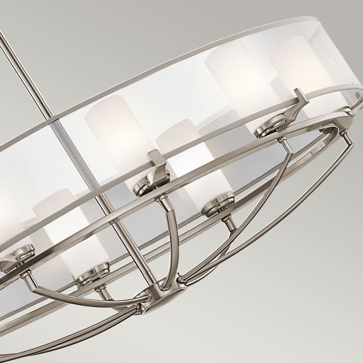 Saldana Classic Pewter 8-Light Drum Pendant Chandelier with White Organza Shades