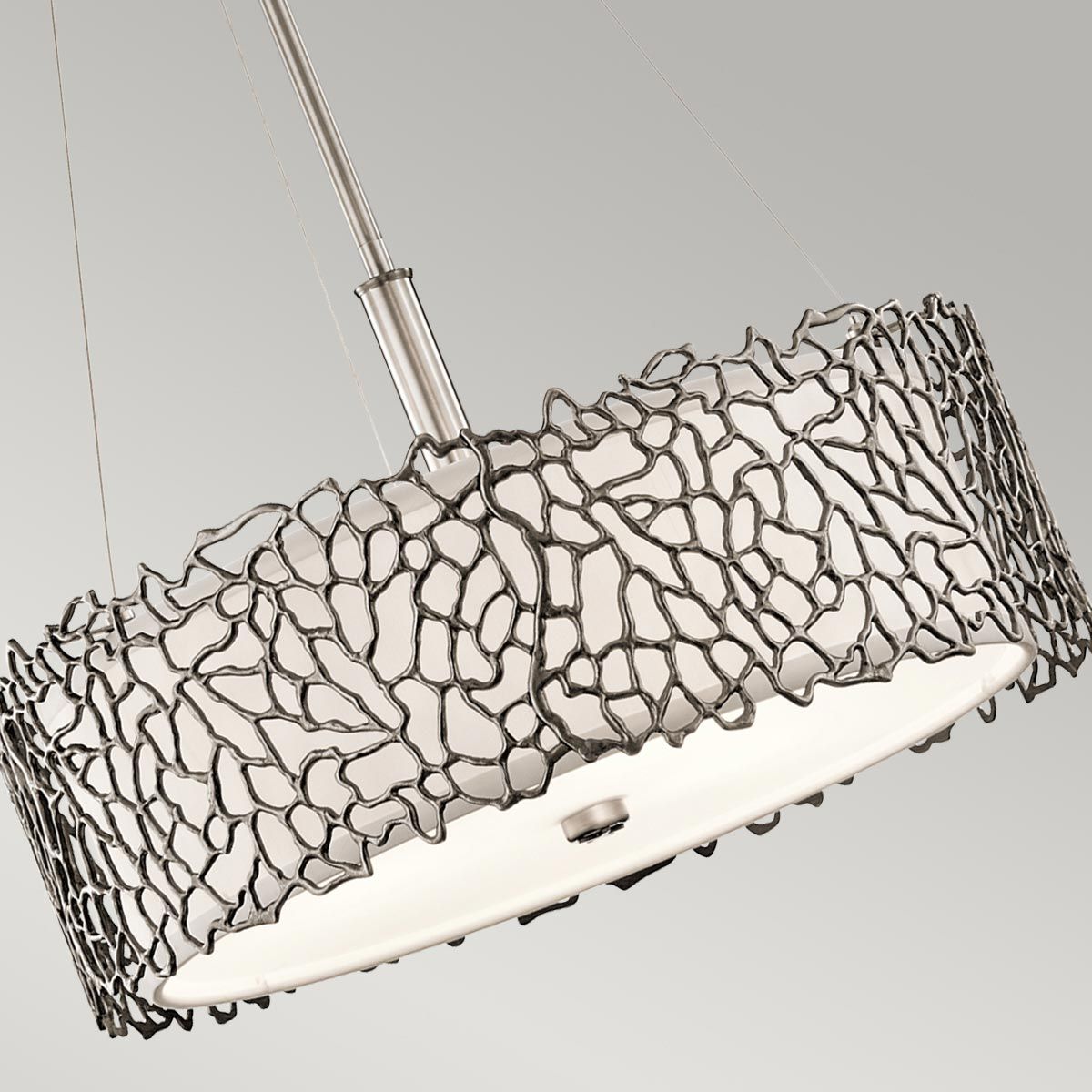 Classic Pewter Coral-Inspired Pendant Light with White Glass Diffuser