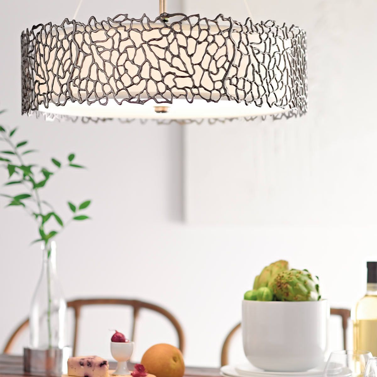 Nickel Coral-Inspired Pewter Pendant Ceiling Light