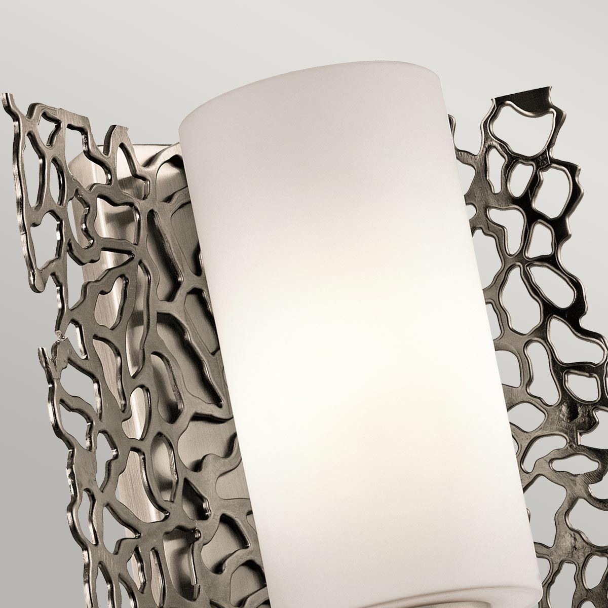 Elegant Pewter Coral Wall Sconce with White Glass Shade