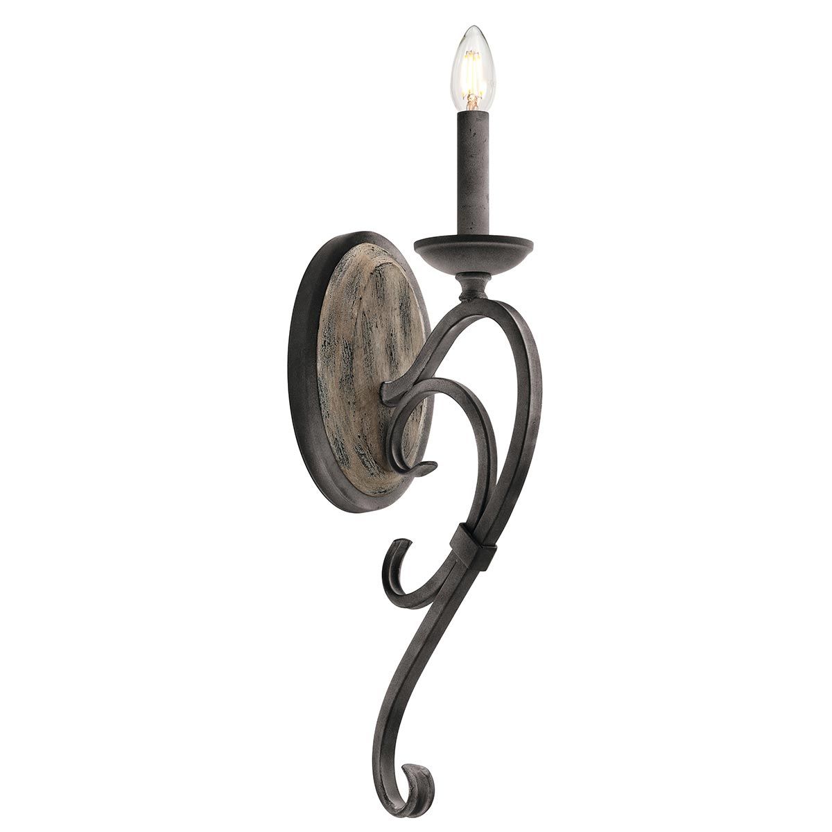 Taulbee Elegant Wall Light in Weathered Zinc and Grey Wood Veneer