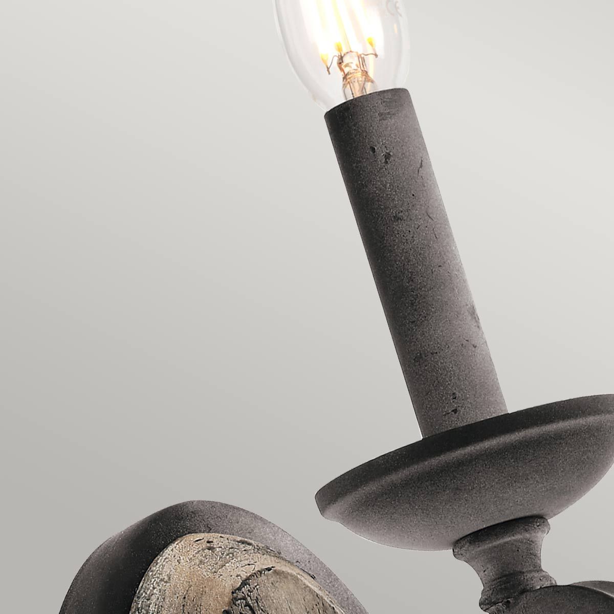 Taulbee Elegant Wall Light in Weathered Zinc and Grey Wood Veneer