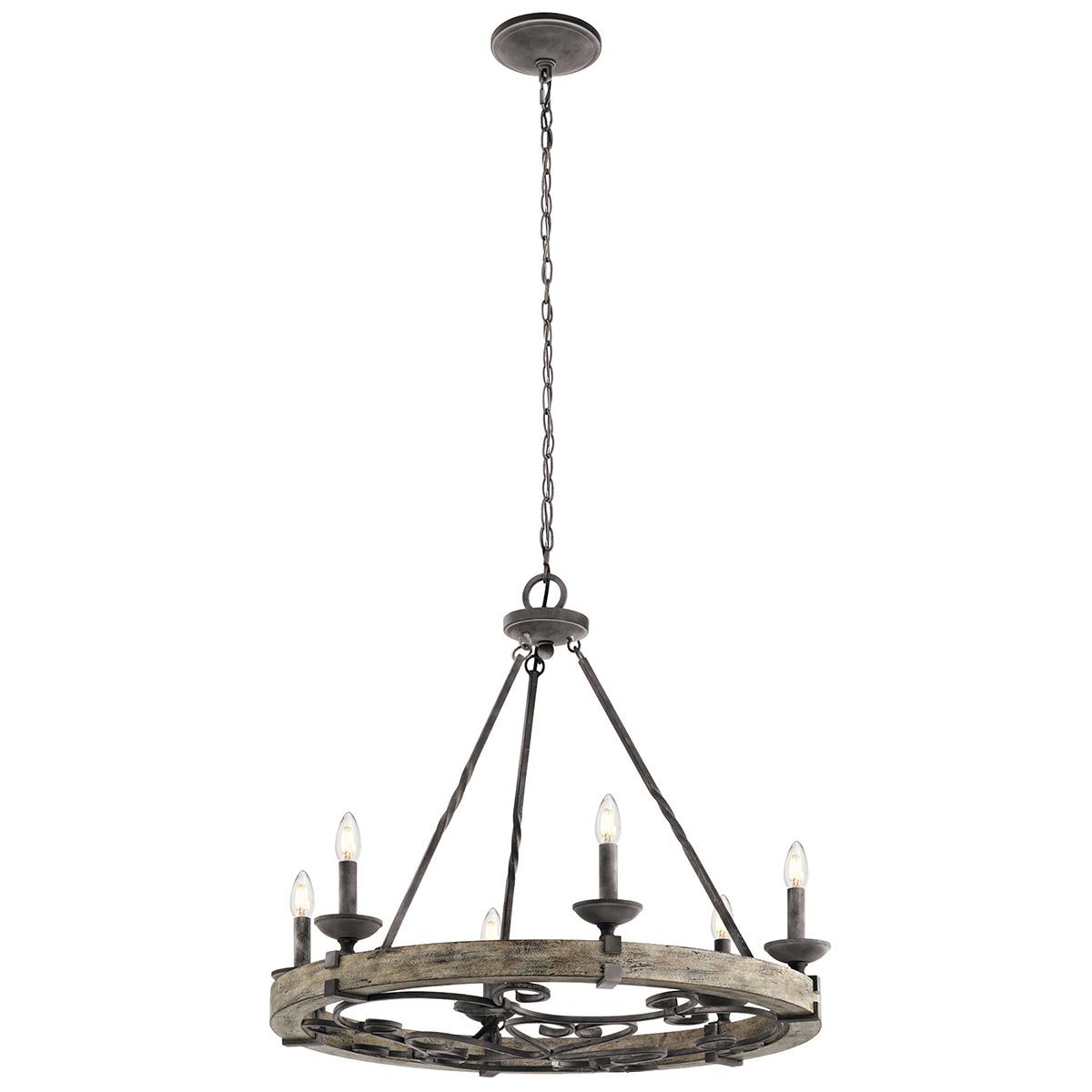 Taulbee Rustic Elegance 6-Light Chandelier in Weathered Zinc and Grey Wood
