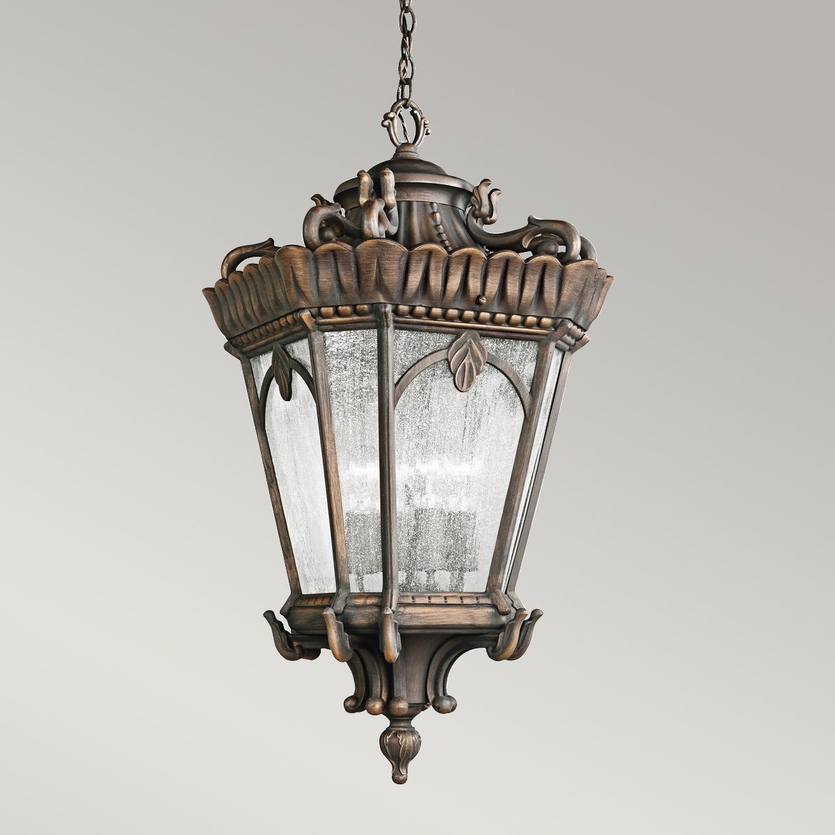 Tournai Gothic Bronze Rustic Pendant Light with Seeded Glass