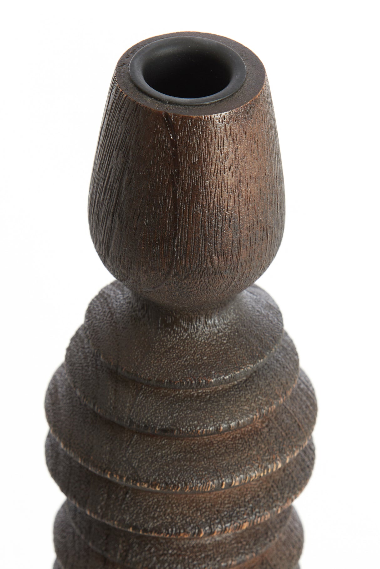 Rustic Dark Brown Wooden Candle Holder - 7.5x36 cm