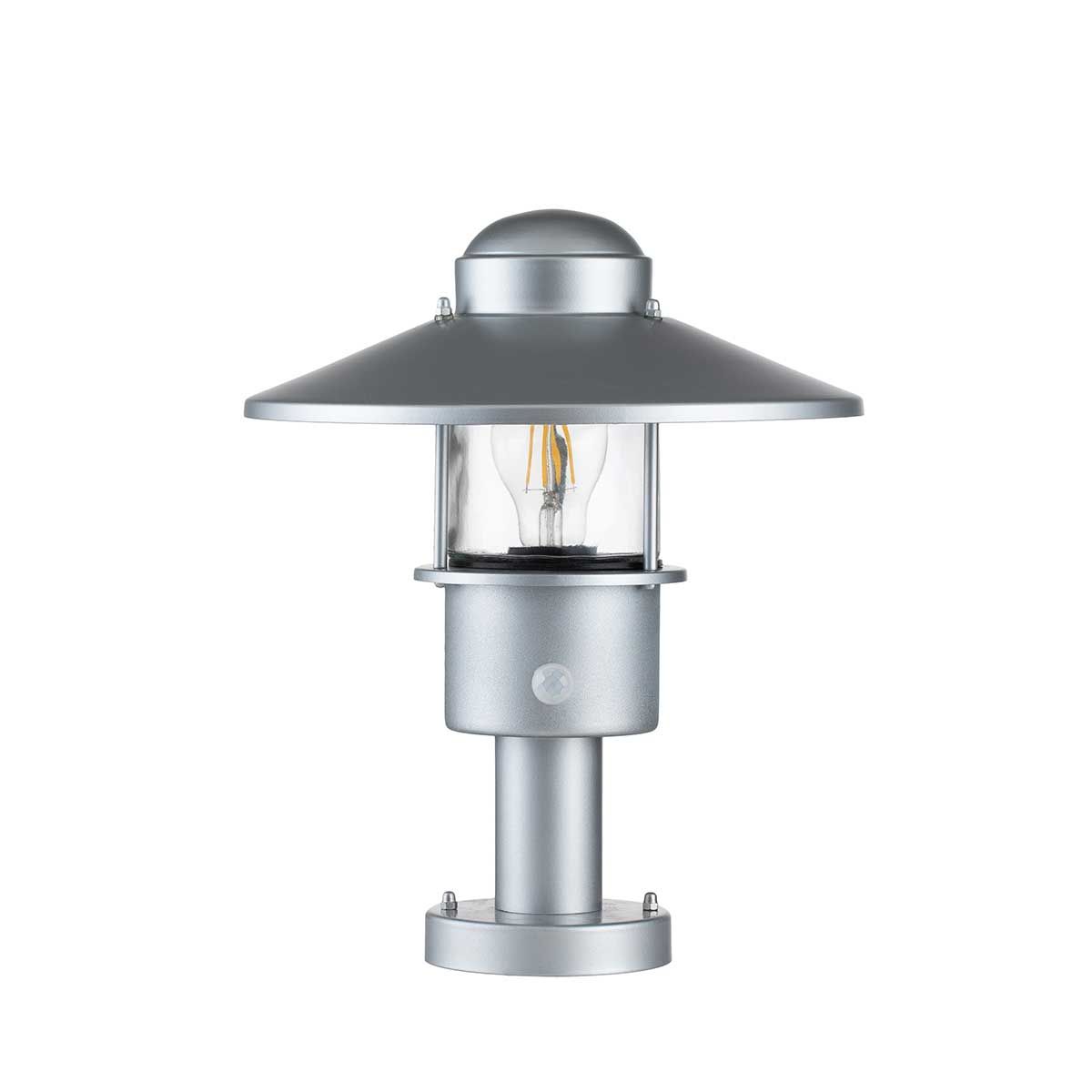 Klampenborg Outdoor Silver Pedestal Light with Motion Sensor