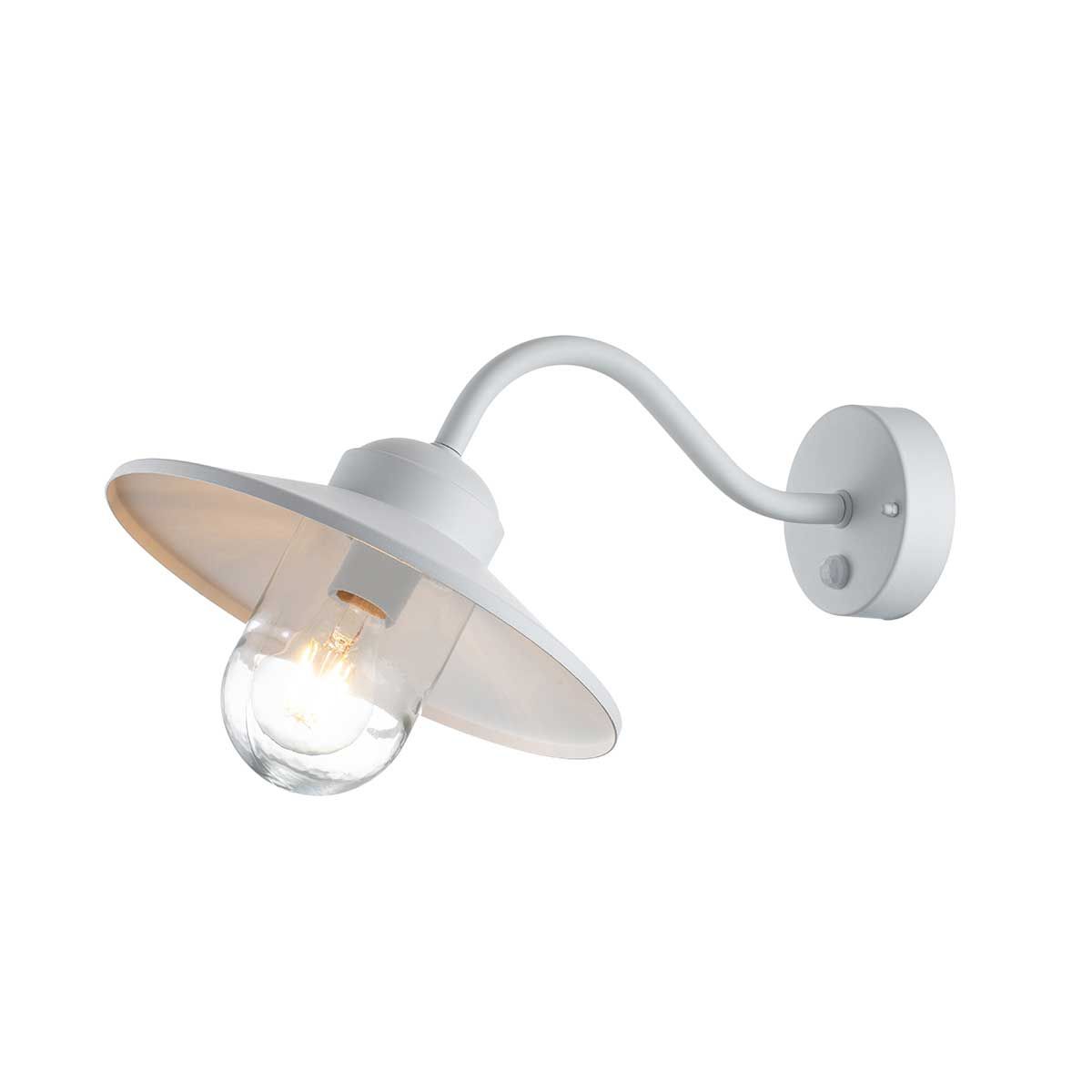 Klampenborg White Outdoor Swan Neck Wall Lantern with PIR Sensor