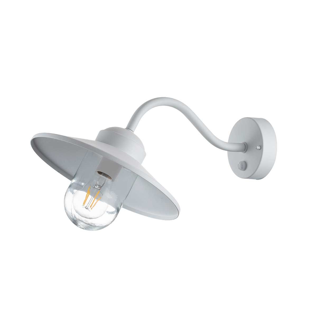 Klampenborg White Outdoor Swan Neck Wall Lantern with PIR Sensor