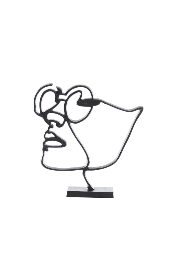 Matte Black Face Sculpture on Stand - 34x8x35 cm