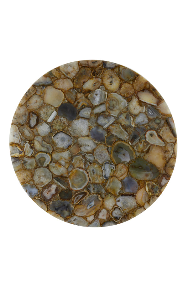 Yellow Agate & Antique Bronze Round Side Table - Ø48x53 cm