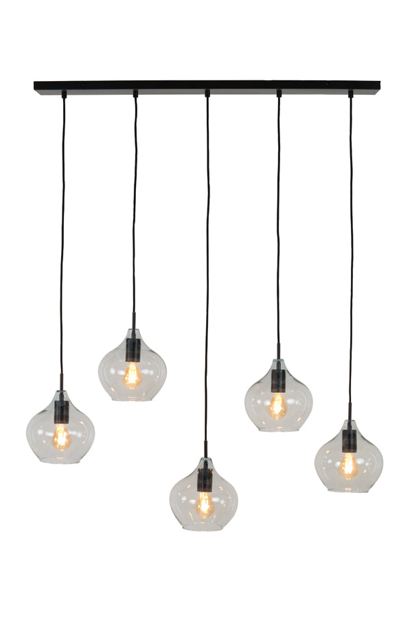 Contemporary 5-Light Pendant Lamp with Clear Glass Accents in Matte Black Finish
