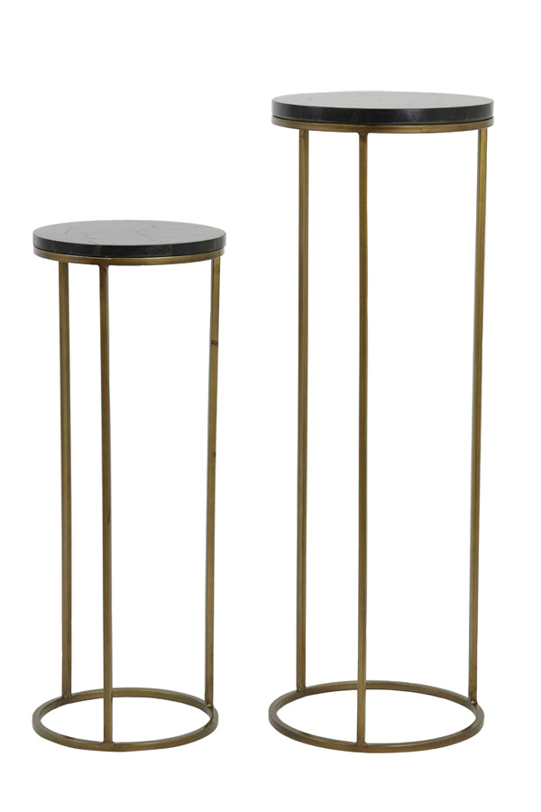 Elegant Black Agate Pillars with Antique Bronze Accents - Set of 2