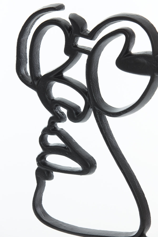 Matte Black Face Sculpture on Stand - 34x8x35 cm
