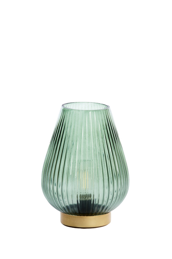 Emerald Glow: Glass & Gold LED Table Lamp (Ø14.5x19.5 cm)