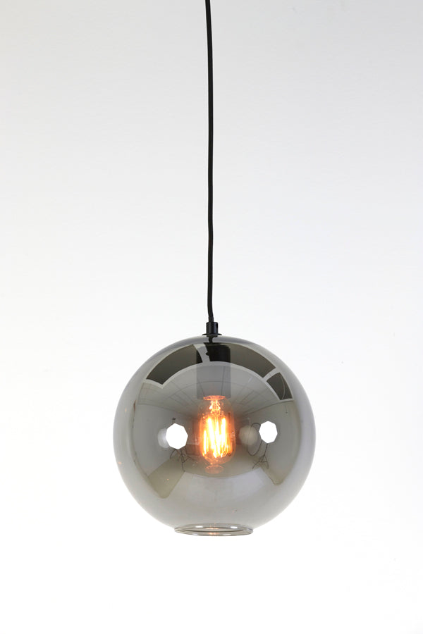 Elegant Black and Smoked Glass Hanging Lamp 25x22.5 cm