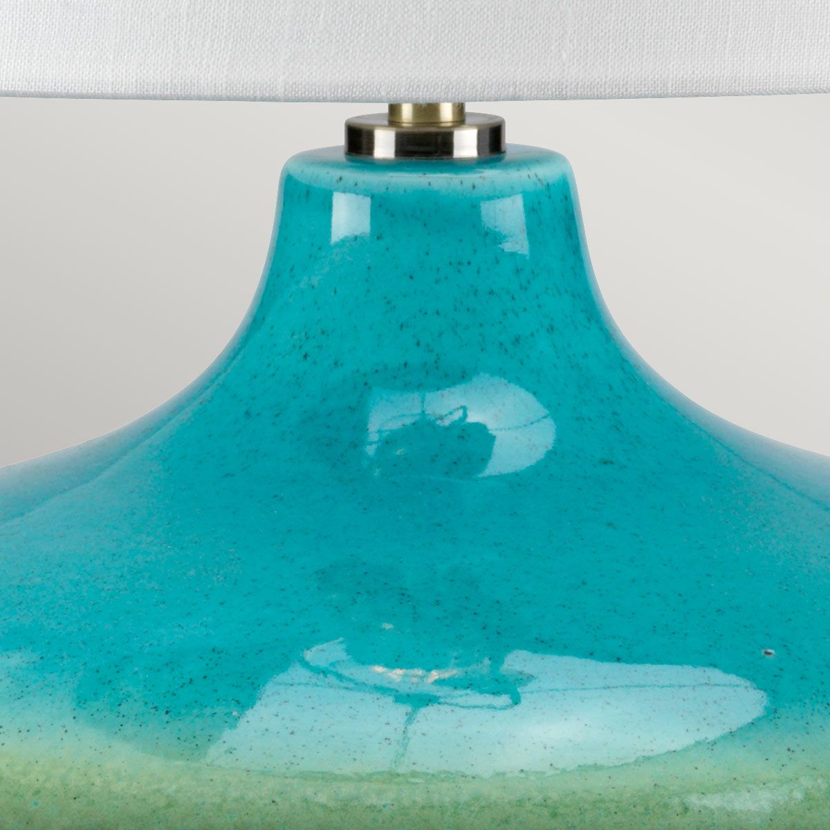 Laguna Turquoise & Graphite Glazed Table Lamp with Cream Linen Shade