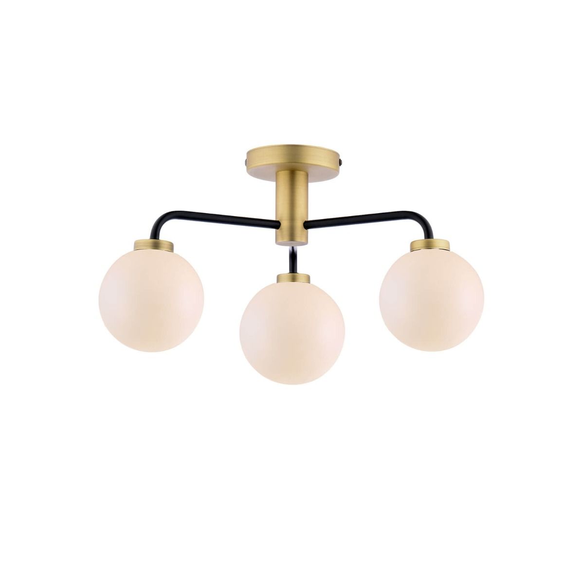Lainey 3 Light Semi-Flush Matt Black and Antique Brass With Opal Glass
