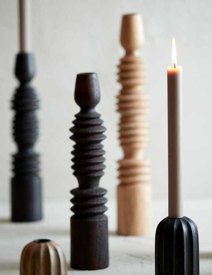 Rustic Dark Wood Candle Holder - Ø7.5 x H13 cm