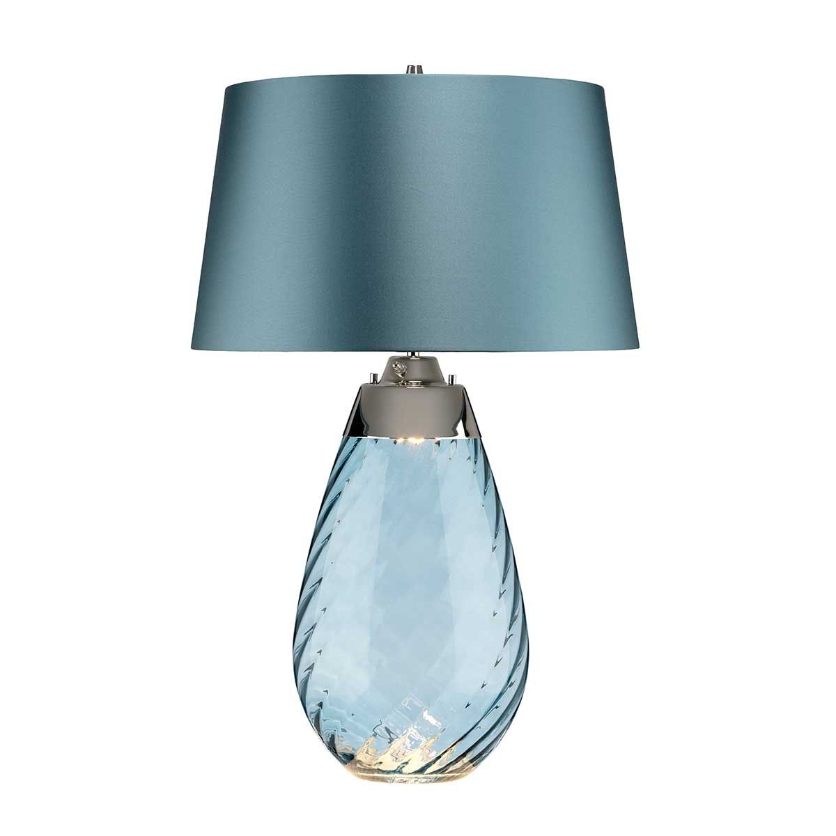 Lena 2 Light Large Table Lamp with Blue-Tinted Glass and Duck Egg Blue Shade