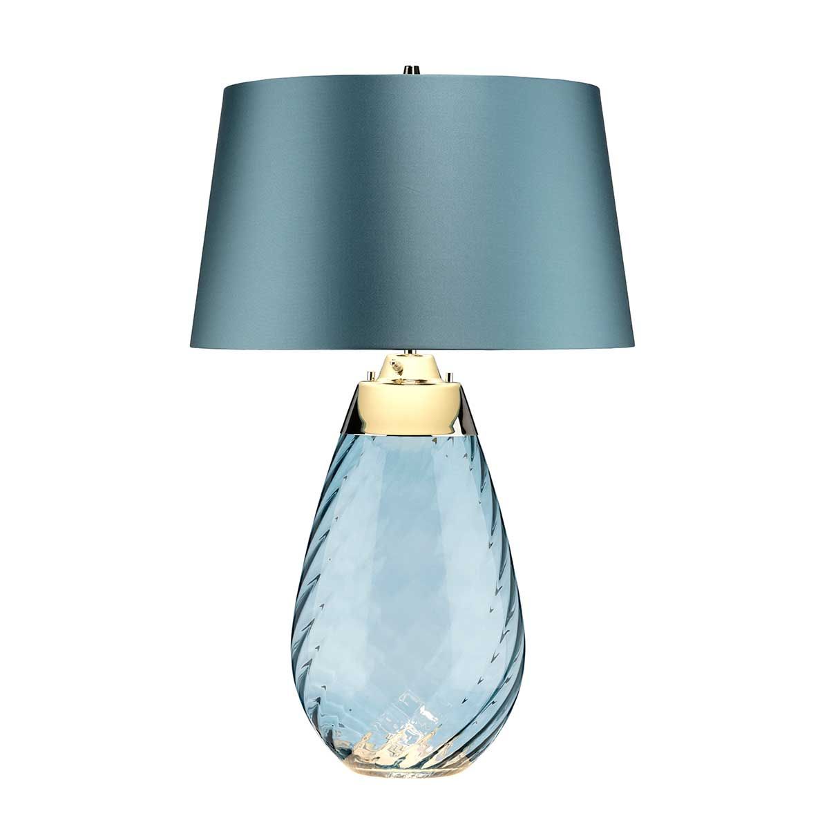 Lena 2 Light Large Table Lamp with Blue-Tinted Glass and Duck Egg Blue Shade