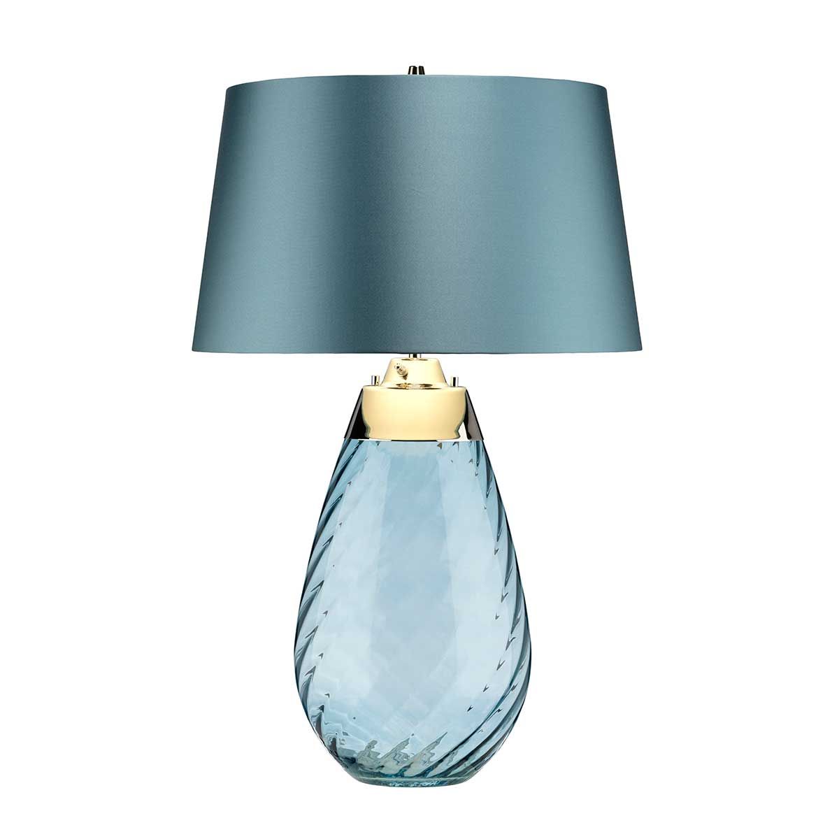 Lena 2 Light Large Table Lamp with Blue-Tinted Glass and Duck Egg Blue Shade