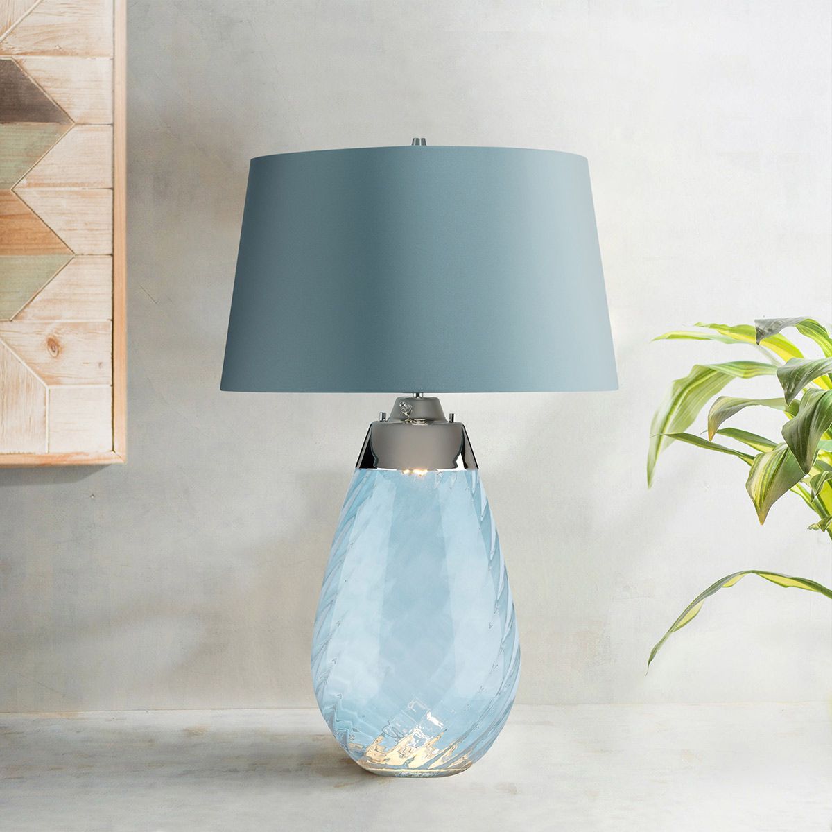 Lena 2 Light Large Table Lamp with Blue-Tinted Glass and Duck Egg Blue Shade