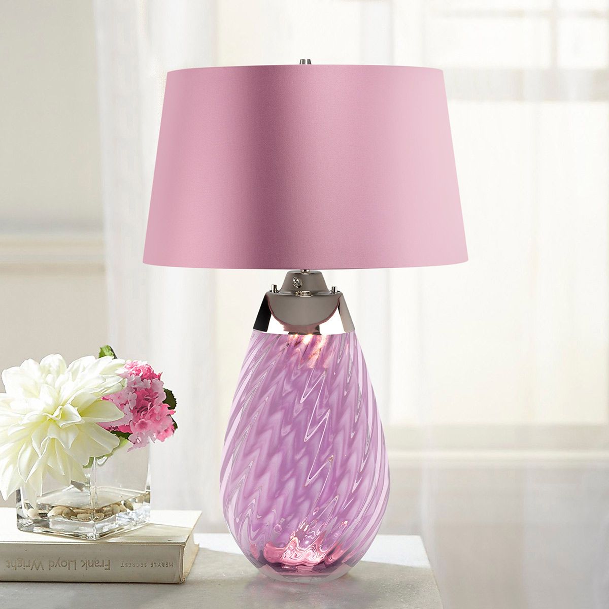 Lena Plum-Tinted Glass Table Lamp with Heather Shade