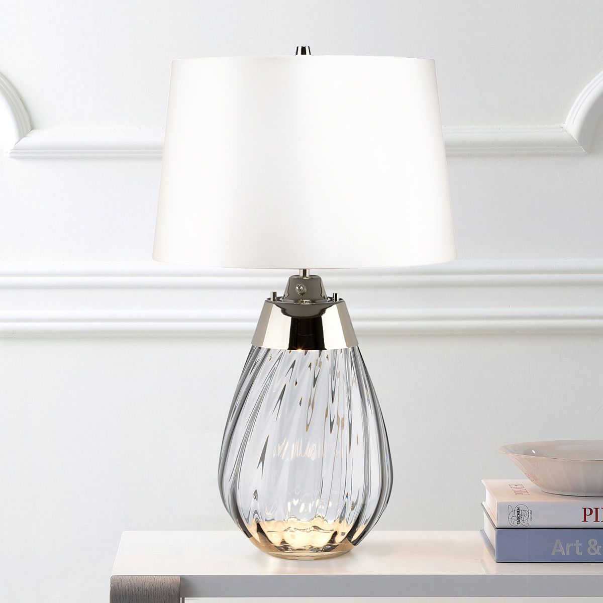 Lena Dual-Lit Smoke Glass Table Lamp with Elegant Off-White Shade