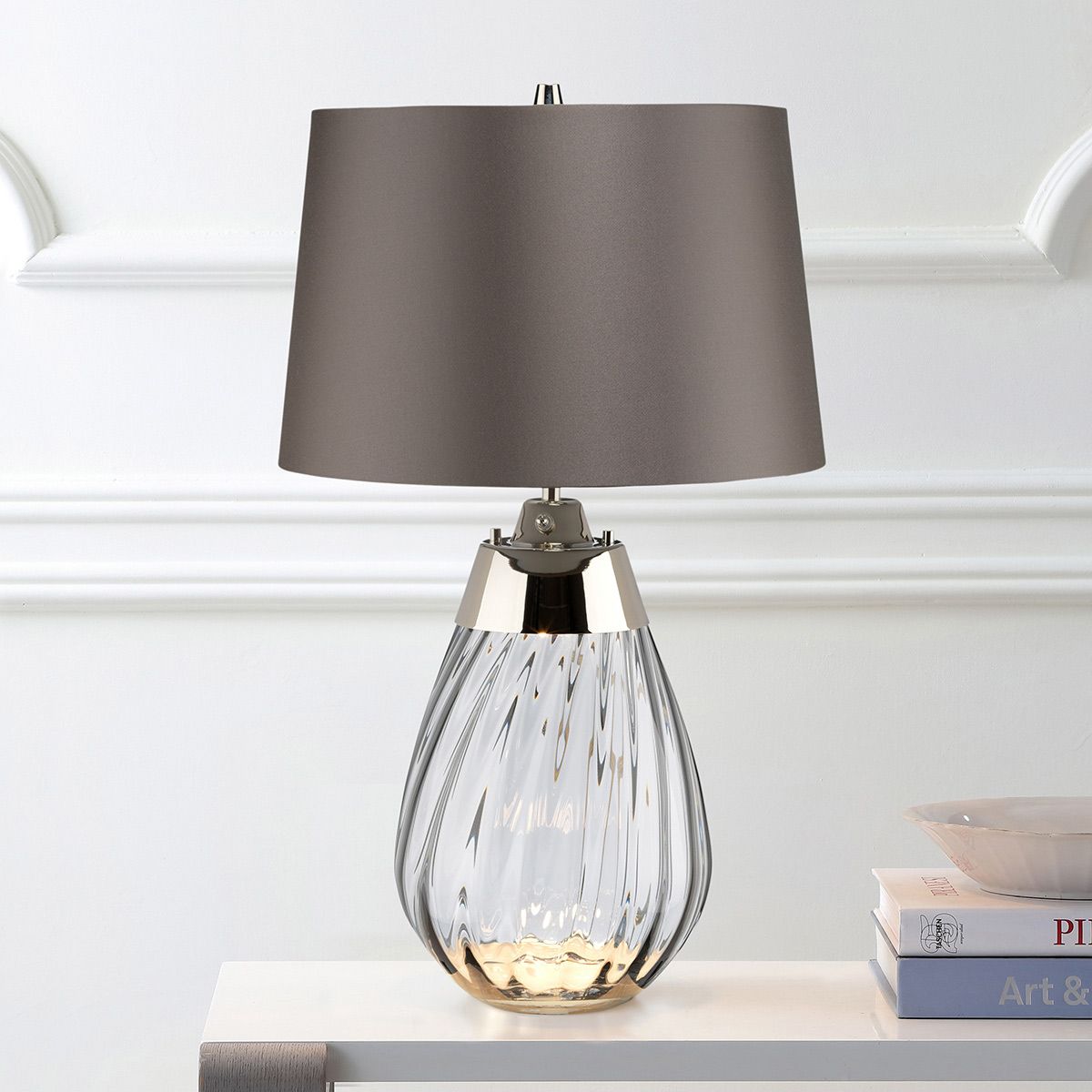 Lena Dual-Lit Smoke Glass & Slate Shade Table Lamp