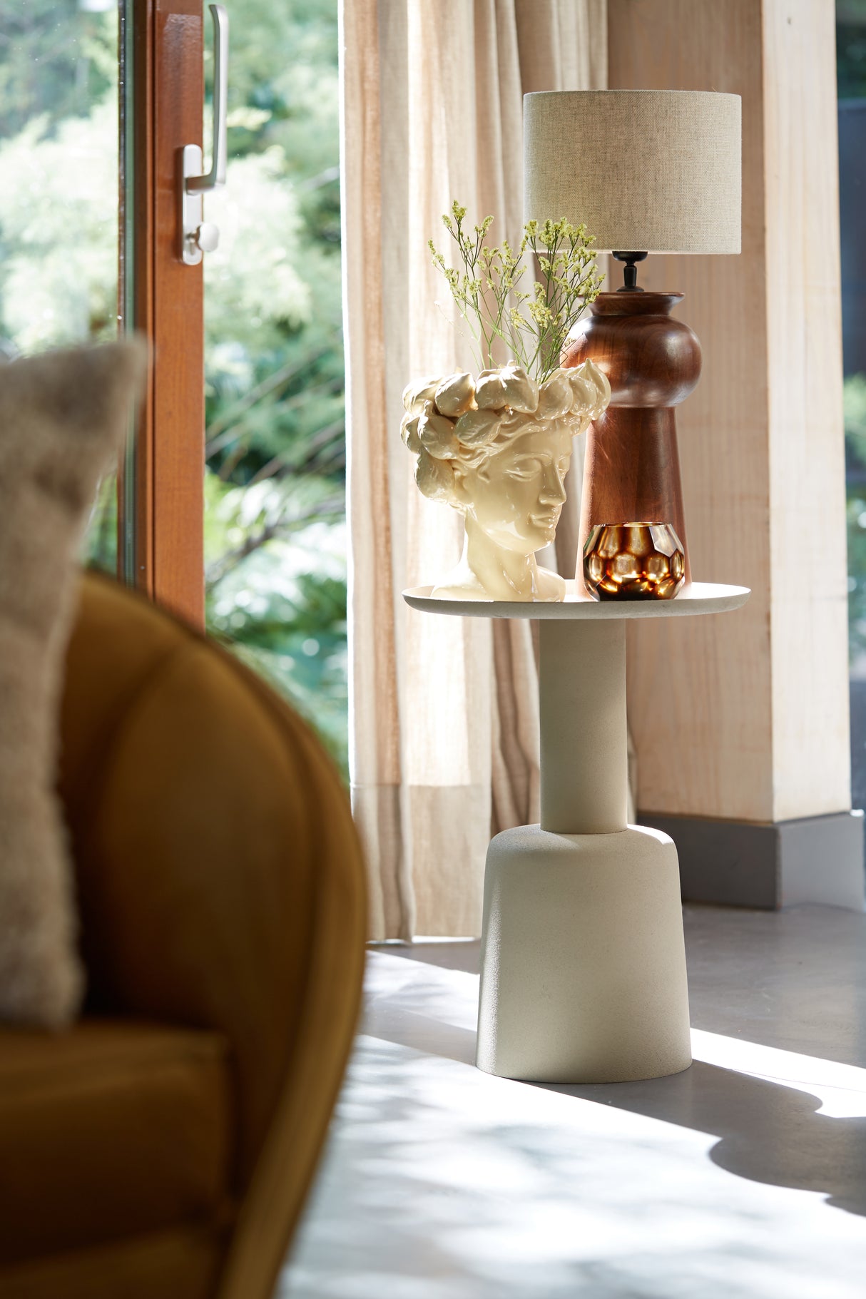 Beige Milaki Round Side Table 39x52 cm