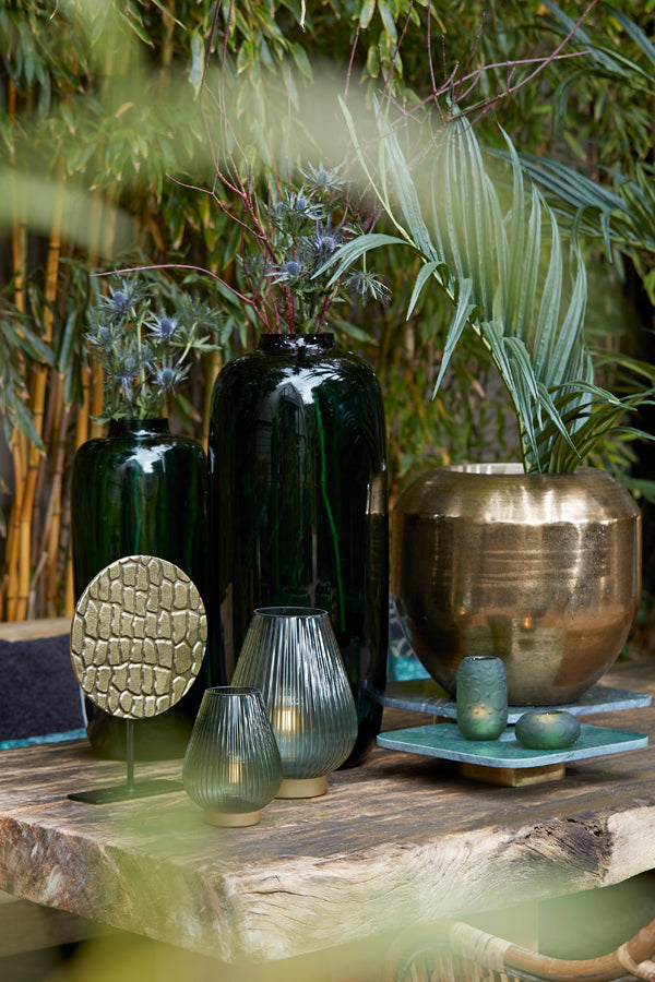 Green Labade Marble Dish with Antique Bronze Base, 40x40x8.5 cm