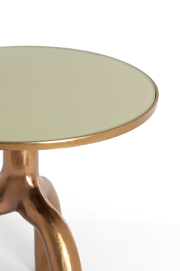 Round Bronze Accent Table, 50.5x45.5 cm, with Taupe Glass