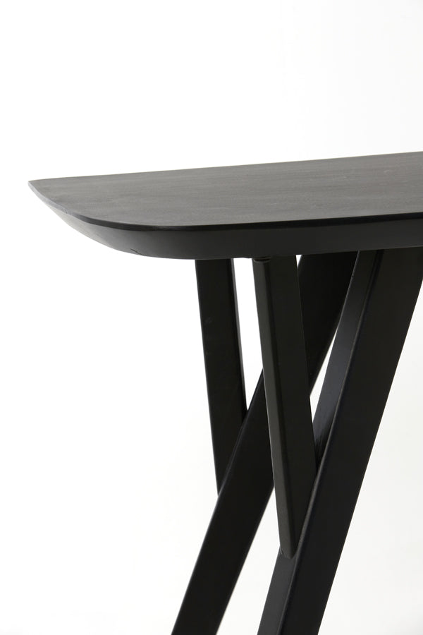 Rustic Acacia Wood Console with Matte Black Finish - 160x44x82 cm