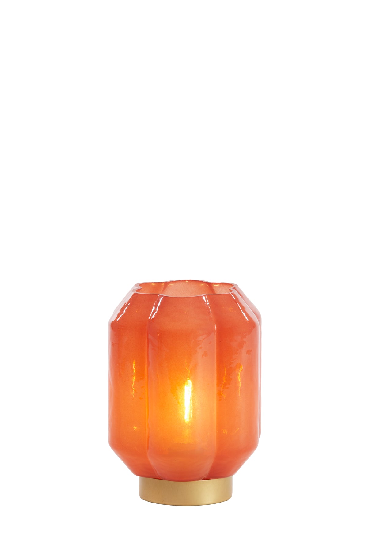 Brick Red and Gold LED Table Lamp with Milky Glass Shade, Ø13x16.5 cm