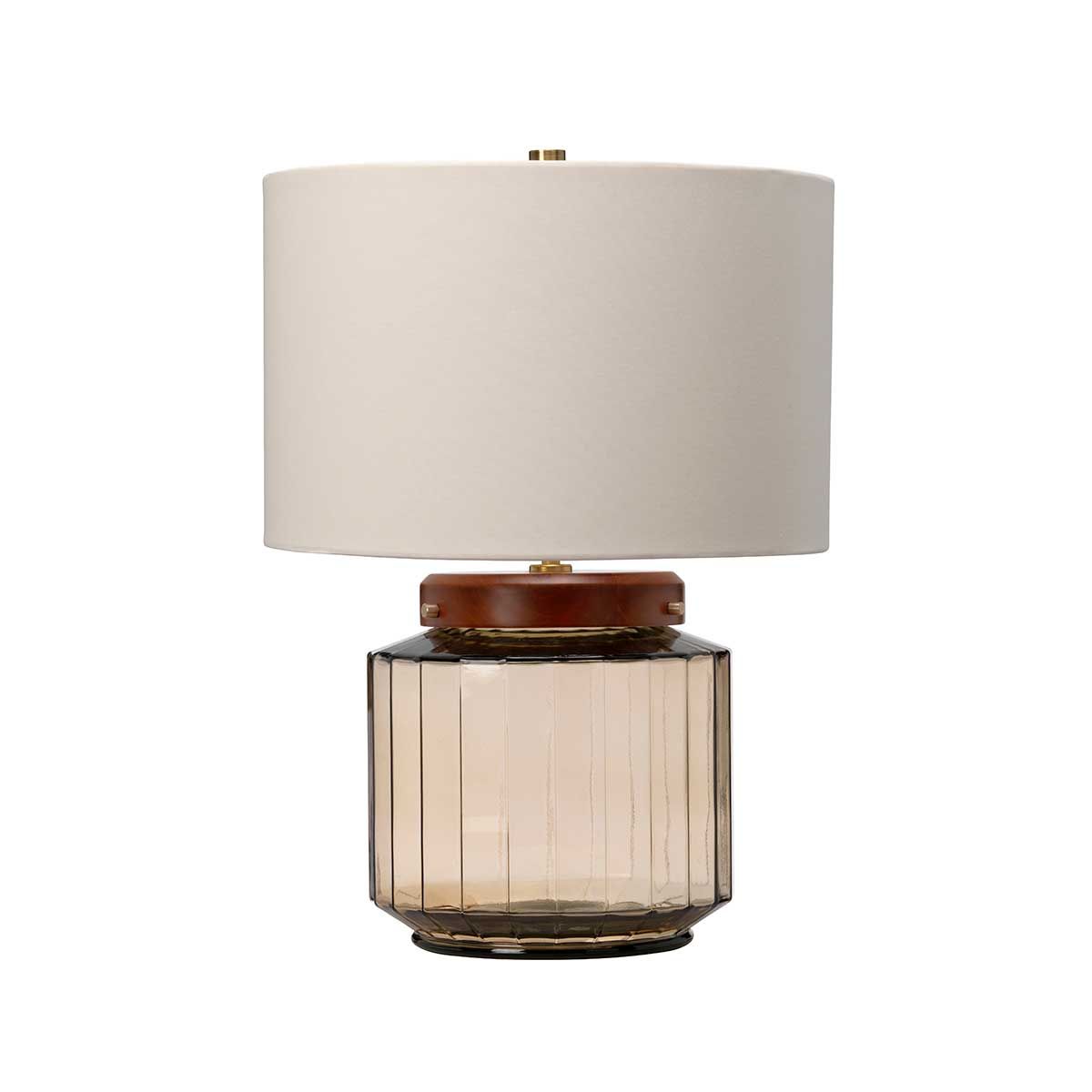 Luga Elegance: Aged Brass-Trimmed Smoke Glass Table Lamp