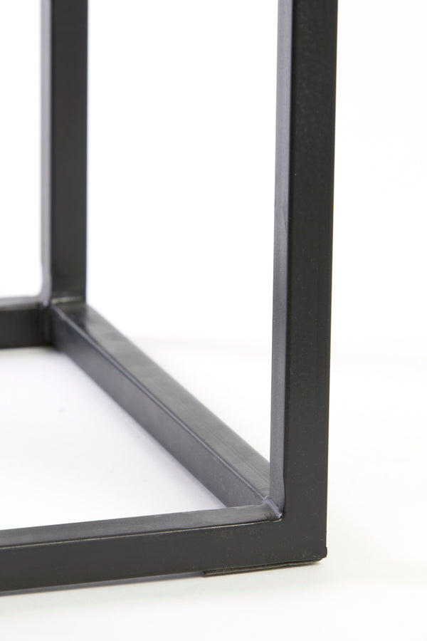 Set of Two Bryson Wood Pillars in Brown-Black Finish, Sizes 30x30x83 cm and 36x36x103 cm