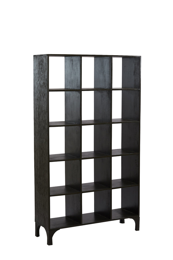 Sleek Black Wood Cabinet with Open Shelving – 106x35x190 cm Rayna Collection