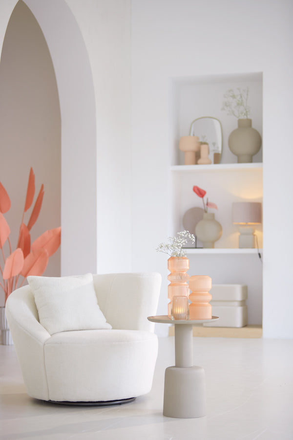 Compact Round Side Table in Light Grey - 39x52 cm Milaki Design