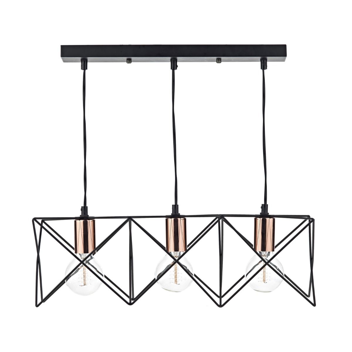 Tri-Light Matte Black and Copper Pendant Bar Lamp