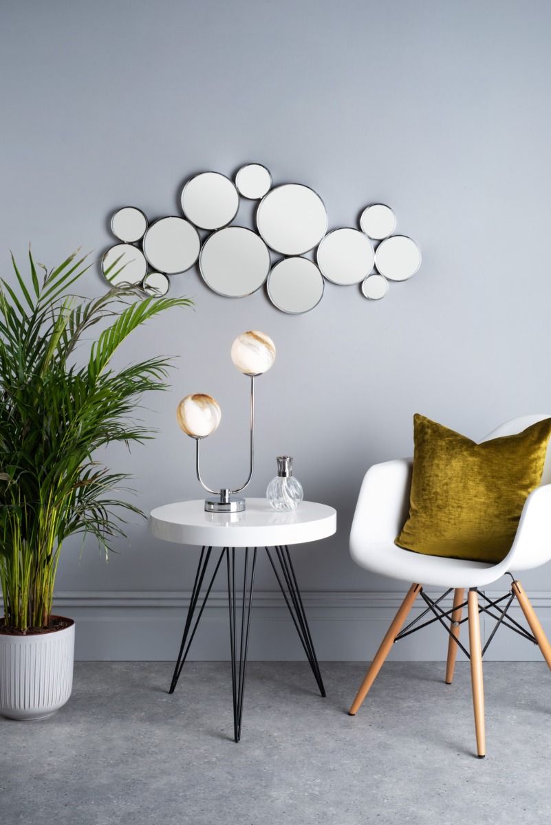 Mikara 2 Light Table Lamp Polished Chrome Marble Effect Glass