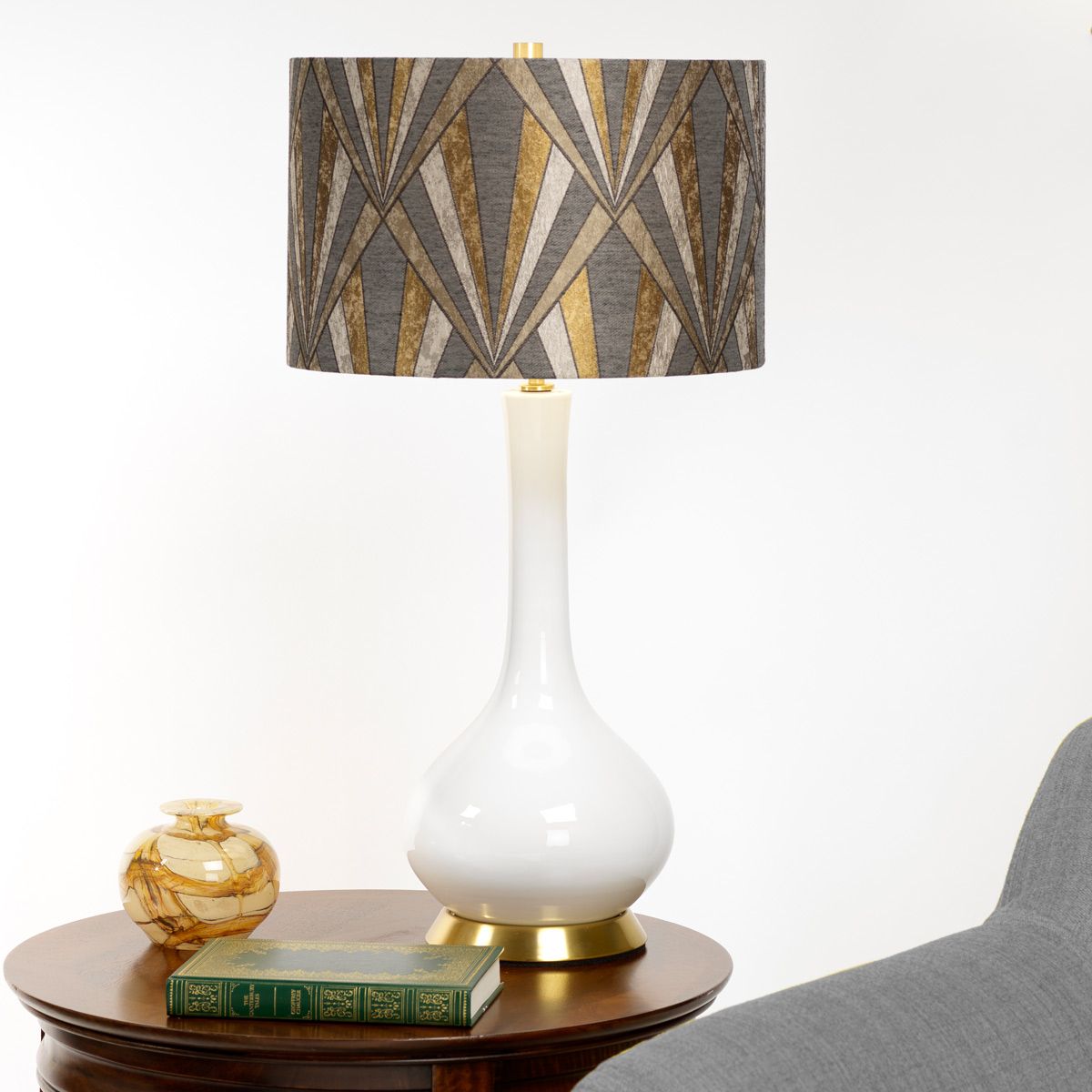 Milo 1 Light Table Lamp Aged Brass, White, Grey, Brass
